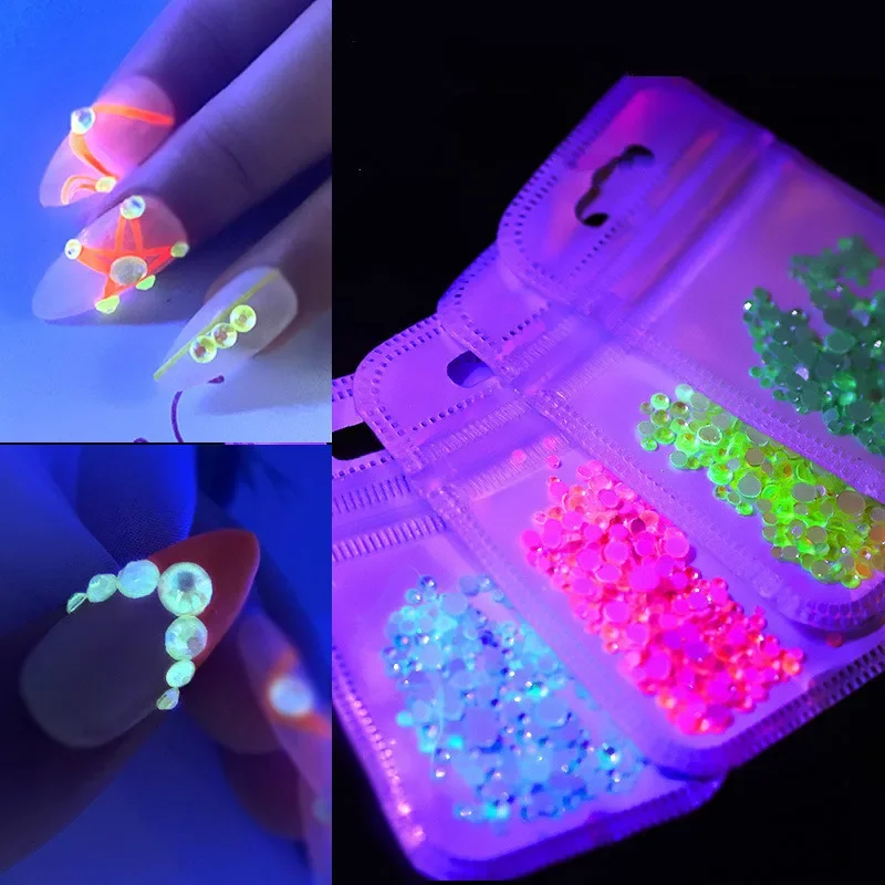 Top Trends: 1 Pack Luminous Crystal Mixed Size SS6-SS20 Nail Art Rhinestone Decorations 3D Glitter Diamond Jewelry Glow In The Dark 8 Colors Shoppable Styles