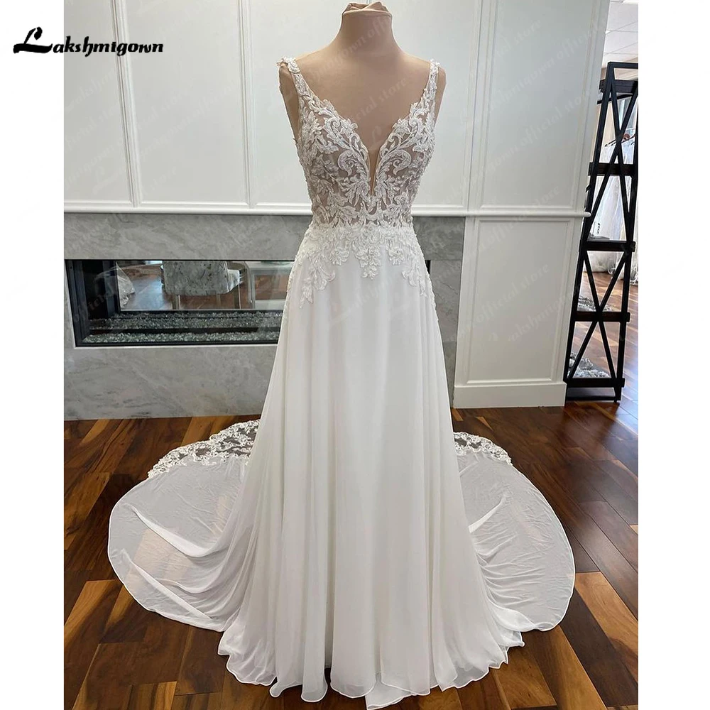 Top Trends: Luxury Civil Chiffon Wedding Gowns Open Back 2023 Vintage Bridal Boho Long Wedding Dresses Lace Appliques V Neck Vestido Boda Shoppable Styles