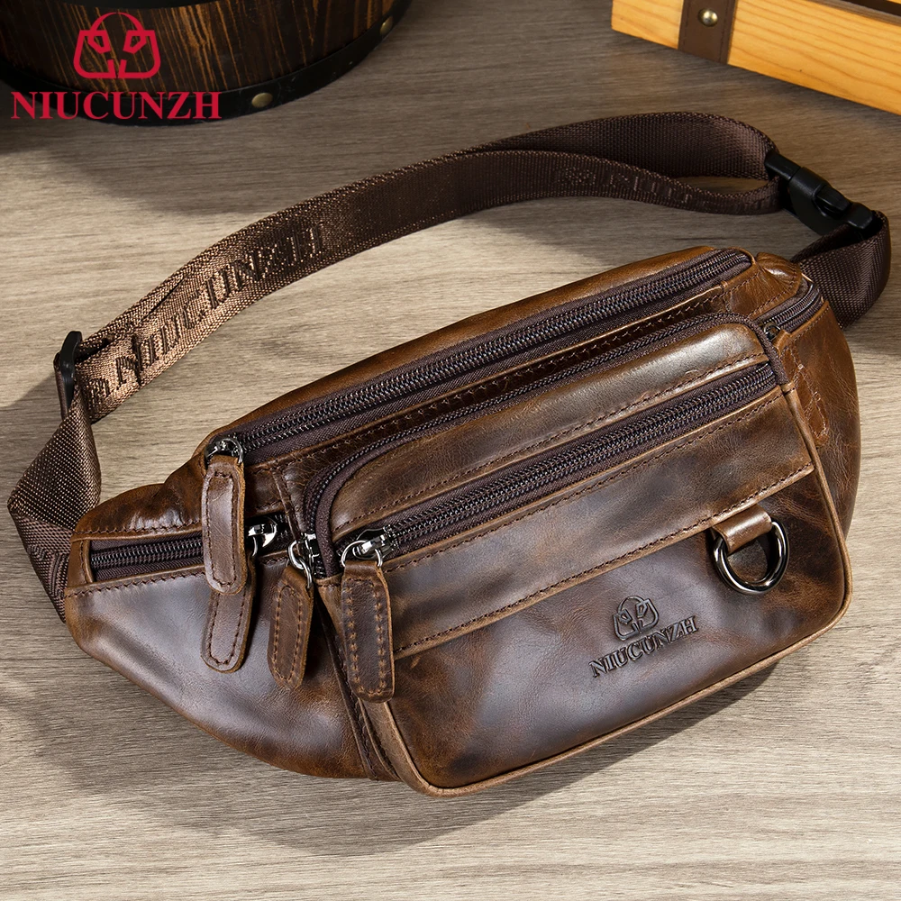 Top Trends: NIUCUNZH Leather Waist Bag Men Shoulder Chest Bags Motorcycle Fanny Pack Husband Phone Pouch Sports Belt Tactical Bags Hip Sack Shoppable Styles