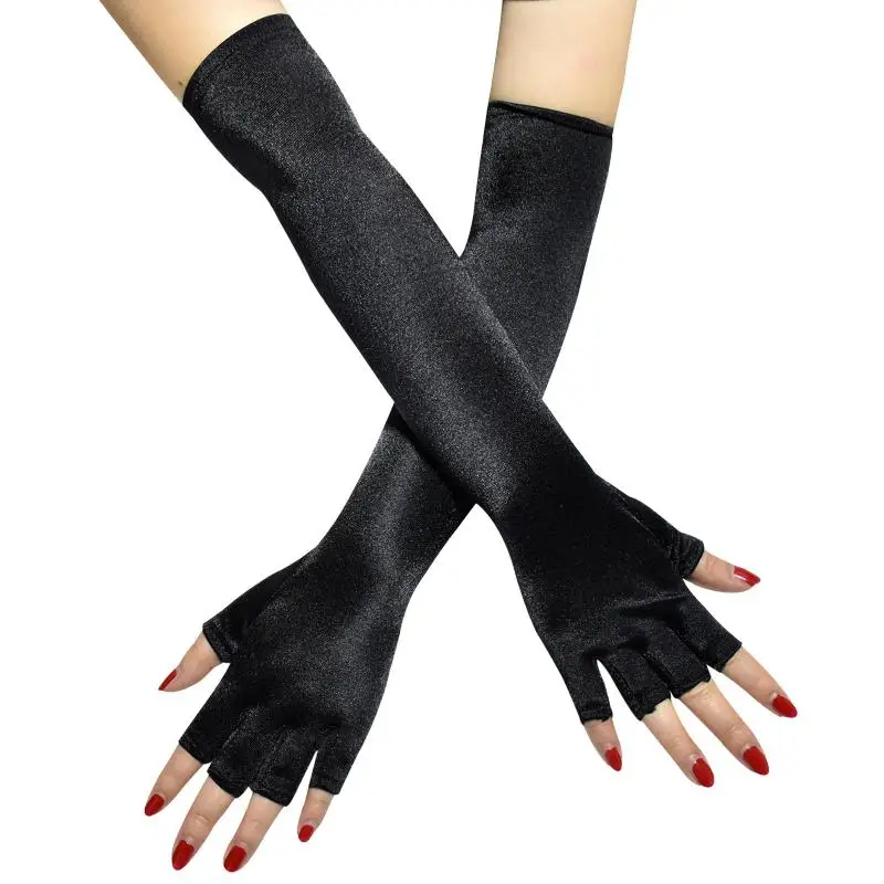 Top Trends: Half Finger Gloves Fishnet Fingerless Gloves Long Nylon Satin Half Finger Gloves Party Prom Sexy Dress Up Gloves C019 Shoppable Styles