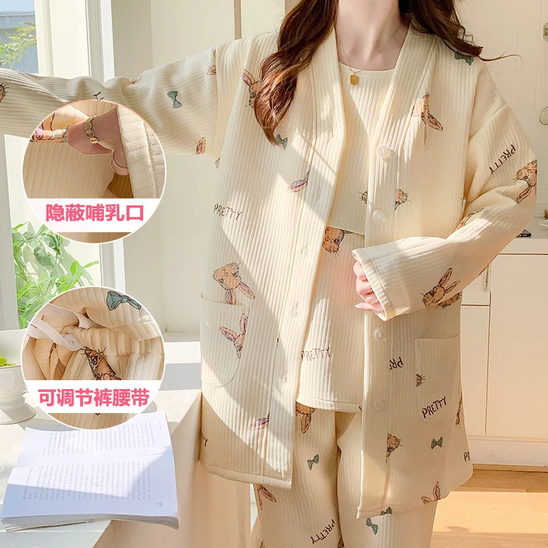 Top Trends: Autumn &Winter Lactation Period Breastfeeding Clothes Cotton Postpartum Clothing 2 / 3pcs Set Pregnant Women's Pajamas Shoppable Styles - Image 4