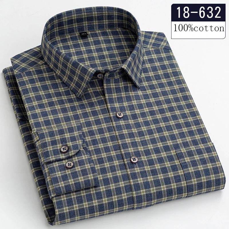 Top Trends: New In Shirt High-quality Plus Size 100% Cotton Sanding Long-sleeve Shirts For Men Casual Shirt Plaid Tops Single Pocket Clothes Shoppable Styles