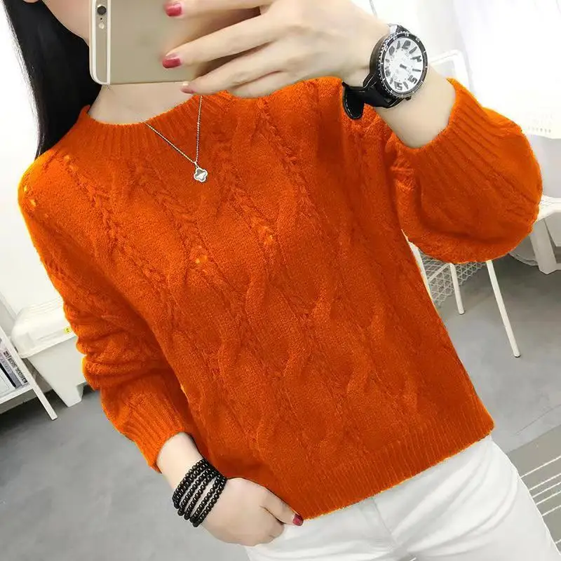 Top Trends: Fashion O-Neck Solid Color Screw Thread All-match Sweaters Women's Clothing 2022 Autumn New Casual Pullovers Loose Warm Tops Shoppable Styles