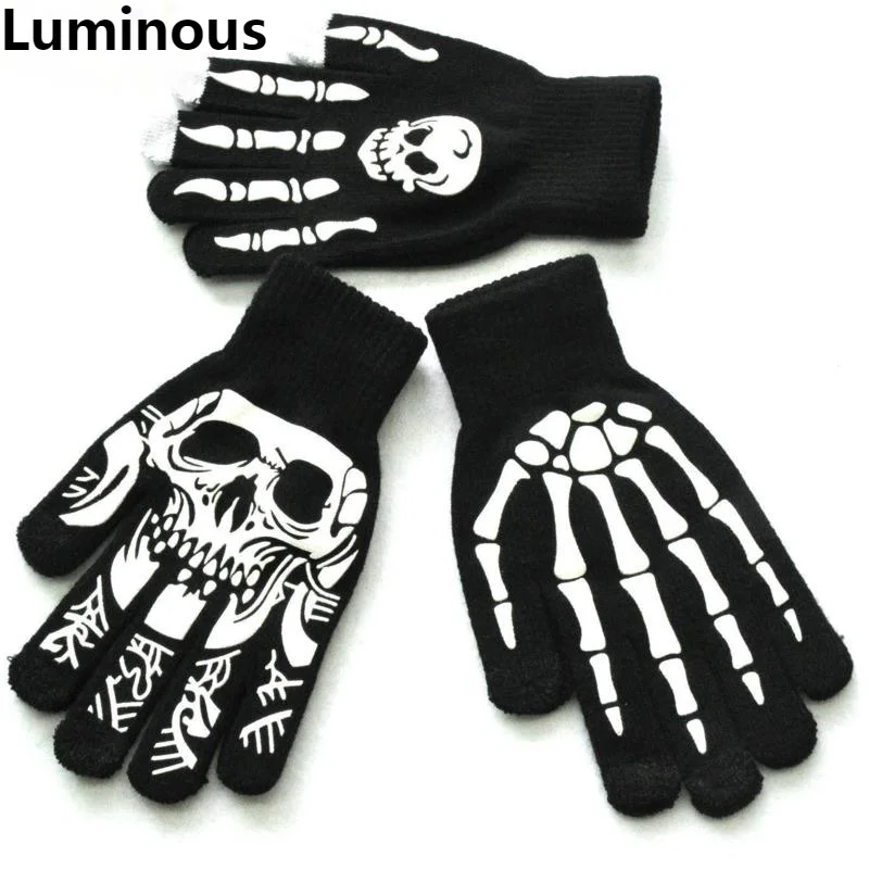 Top Trends: Warm Gloves For Adult Halloween Skull Ghost Claw Printed Fluorescent Luminous Gloves Outdoor Riding Warm Knitted Mittens Shoppable Styles