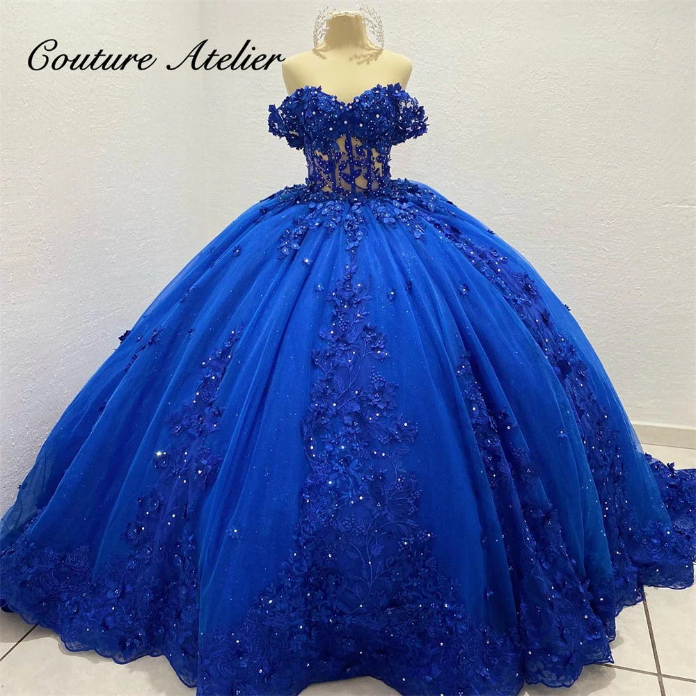 Top Trends: Royal Blue Lace Appliques Quinceanera Dresses Ball Gown Birthday Gowns Off The Shoulder Corset Sweet 16 Dresses Vestidos De 15 Shoppable Styles