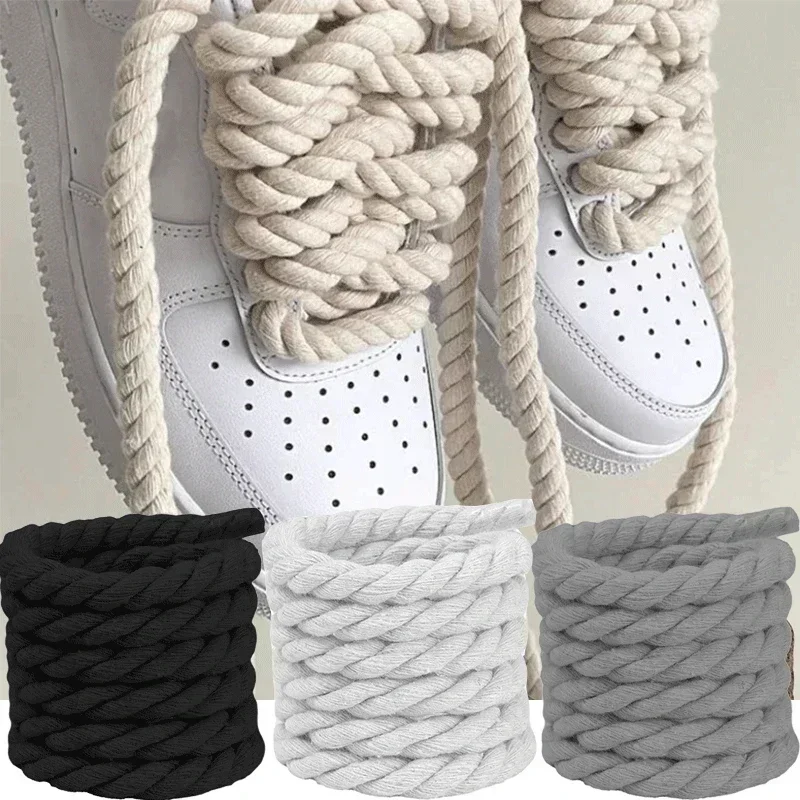 Top Trends: 2PCS 120-160CM Thick Cotton Line Weaving Twisted Rope Bold Shoelaces Women Men Sneakers Low-top Canvas Shoe Laces Strings Shoppable Styles