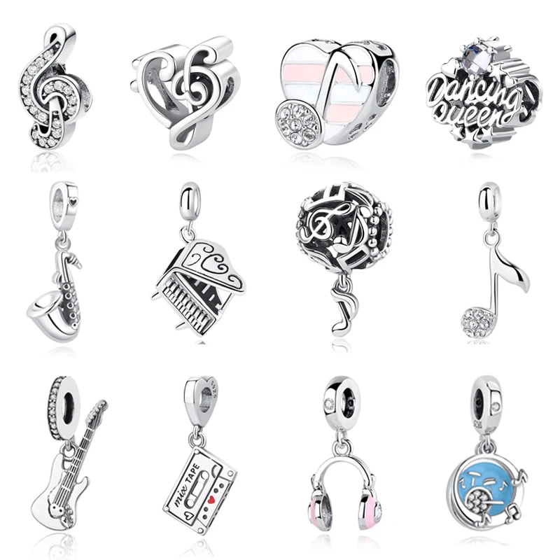 Top Trends: Original 925 Sterling Silver Charm Bead Love Music Note Piano Pendant Charms Fit Pandora Bracelets Necklaces Women Diy Jewelry Shoppable Styles