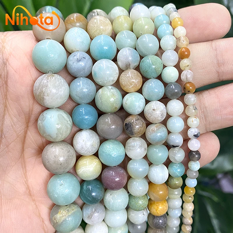 Top Trends: Natura Stone Smooth Mixed Amazonite Round Beads For Jewelry Making Diy Bracelet Accessories 15&quot; Strand 4 6 8 10 12 14MM Craft Shoppable Styles