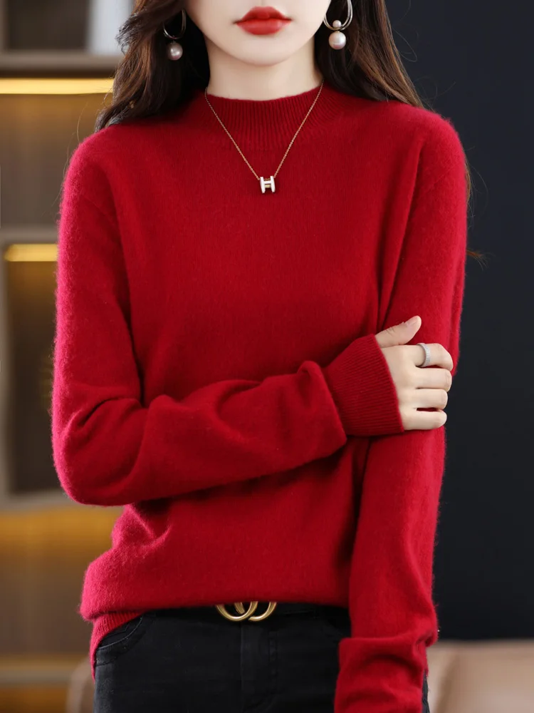 Top Trends: Aliselect Fashion Autumn Winter 100% Merino Wool Sweater Women Knitted Mock-Neck Long Sleeve Cashmere Pullover Clothing Top Shoppable Styles