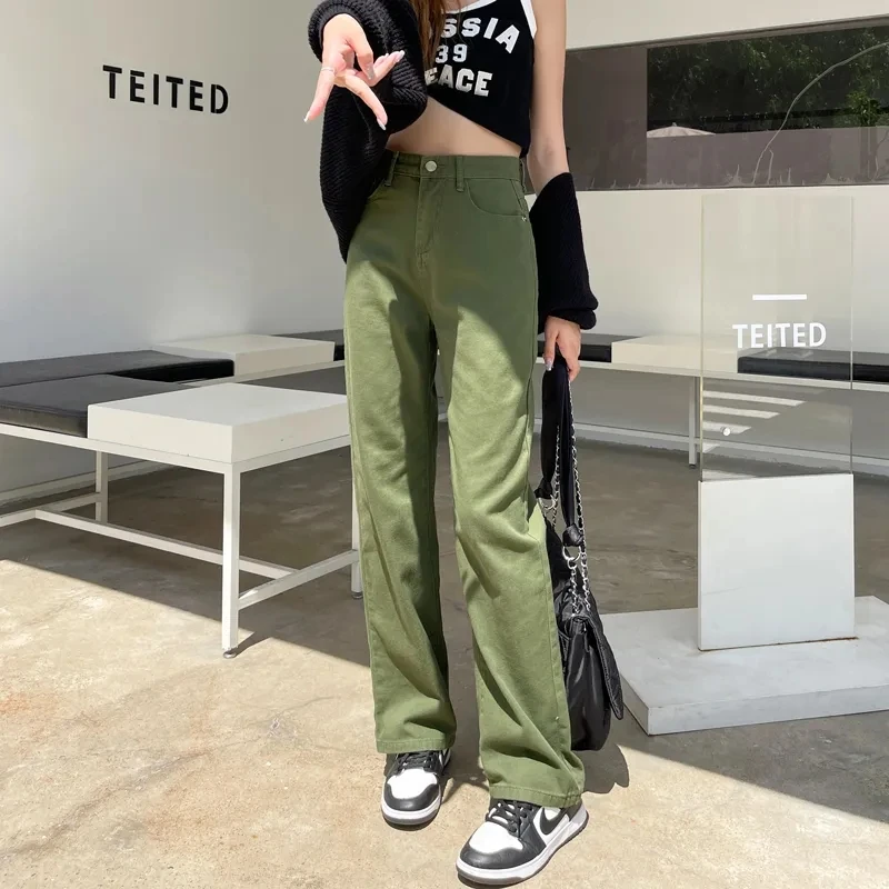 Top Trends: Green Jeans Women Pants Vintage Jeans Woman High Waist Streetwear Denim Female Straight Clothing Clothes Shoppable Styles