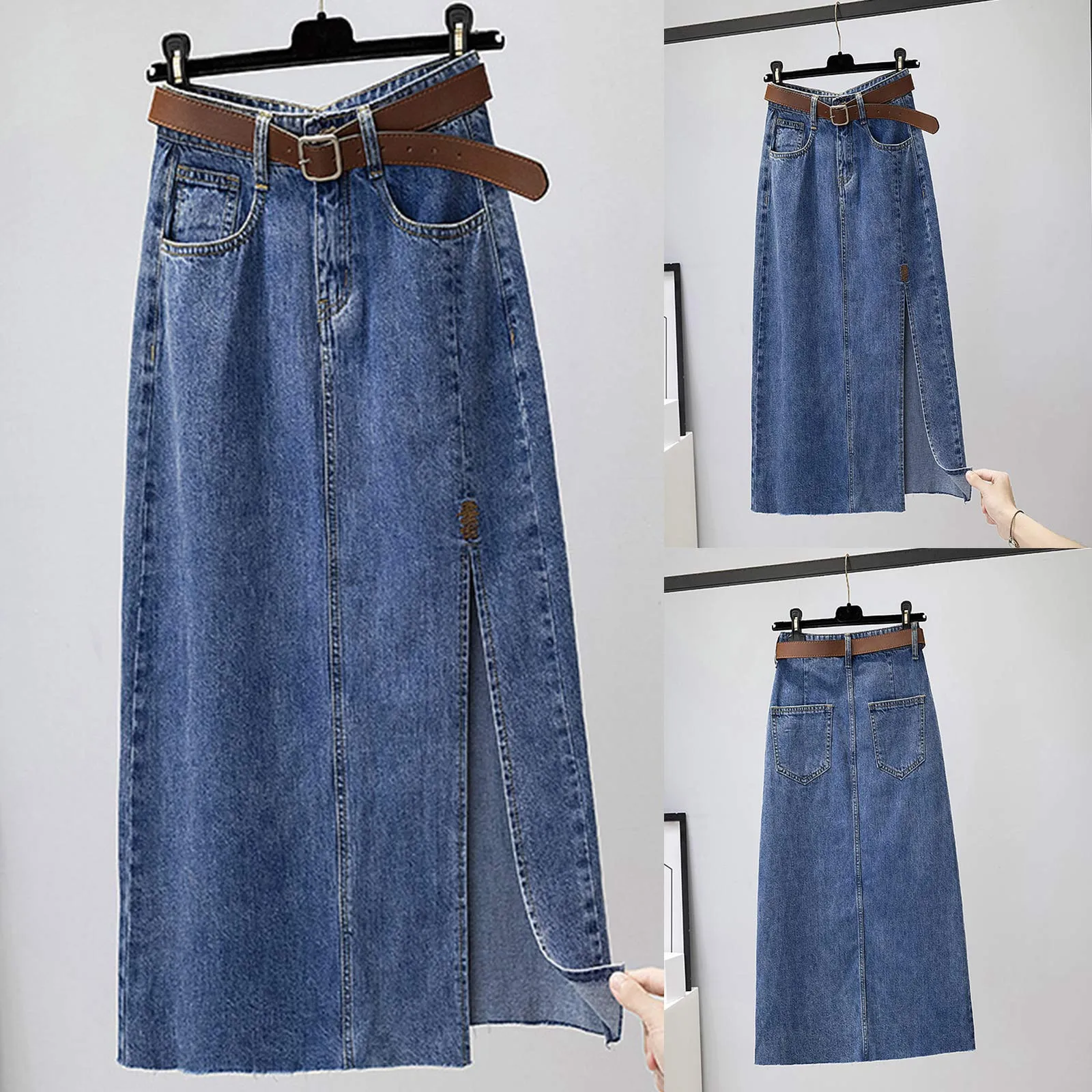 Top Trends: Y2k Skirt Woman 2023 Denim Skirts Women Jeans High Waist Calf Length Blue Wish Belt Summer Clothes Streetwear Fashion Shoppable Styles