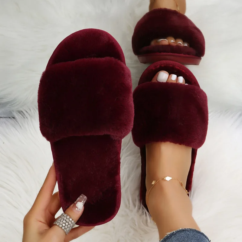 Top Trends: 2022 New Women Winter House Furry Slippers Non-Slip Casual Indoor Flats Floor Shoes Ladies Flip Flops Warm Shoes Solid Colors Shoppable Styles - Image 3