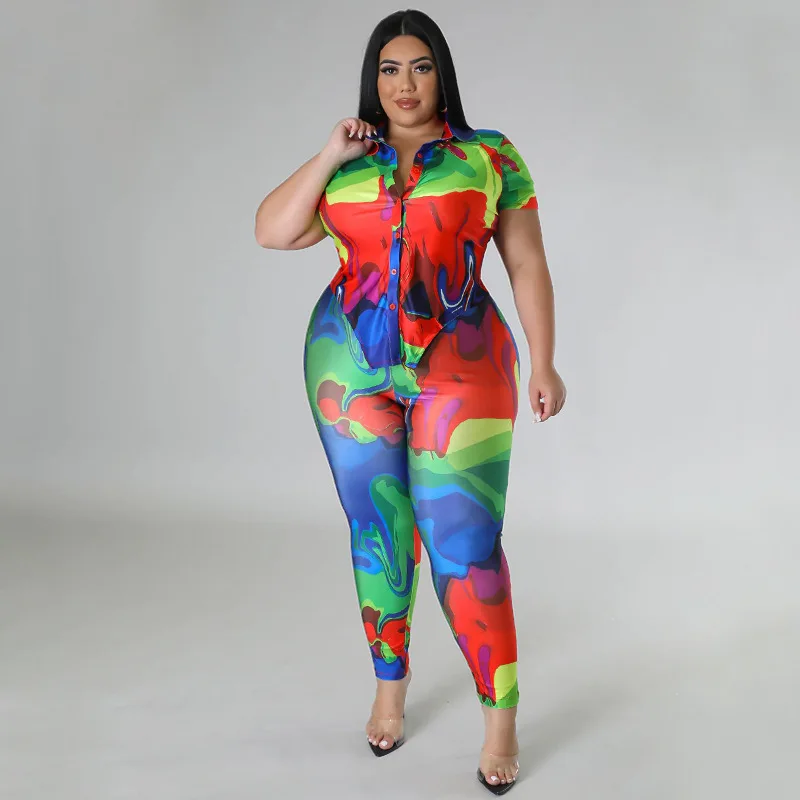 Top Trends: Plus Size Printed Two Piece Set Short Sleeve Lace Up Crop Top Pants 2 Piece Set Casual Streetwear Suit Summer Women Clothes 2023 Shoppable Styles