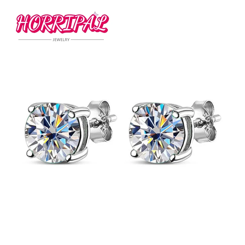 Top Trends: HORRIPAL D VVS1 Moissanite Earring 4 Prongs Setting Classic Trendy Fine Jewelry GRA Certified 925 Sliver Earrings For Women Man Shoppable Styles