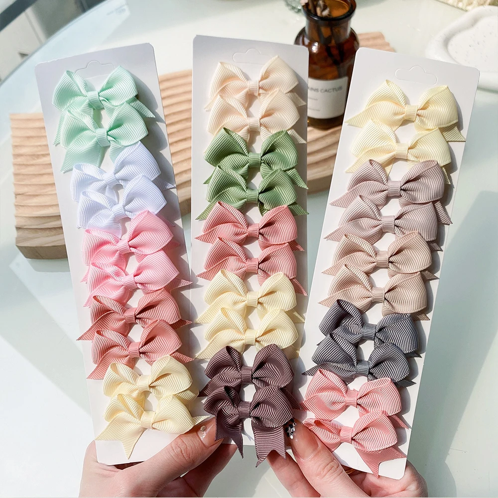 Top Trends: 10Pcs / Set New Cute Solid Ribbon Bowknot Hair Clips For Baby Girls Handmade Bows Hairpin Barrettes Headwear Kids Hair Accessories Shoppable Styles