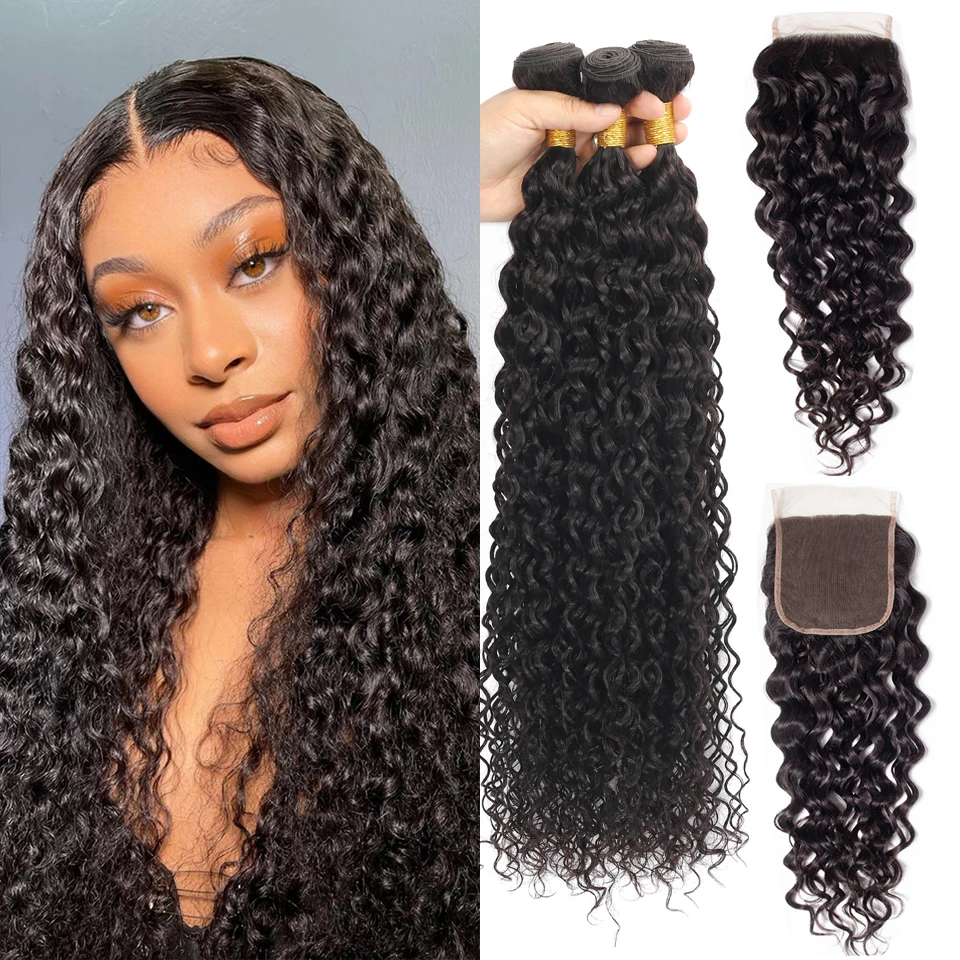 Top Trends: Peruvian Water Wave Bundles With Closure Curly 3 Curly Bundles With Closure Long Wet And Wavy Human Hair Bundles With Closure Shoppable Styles