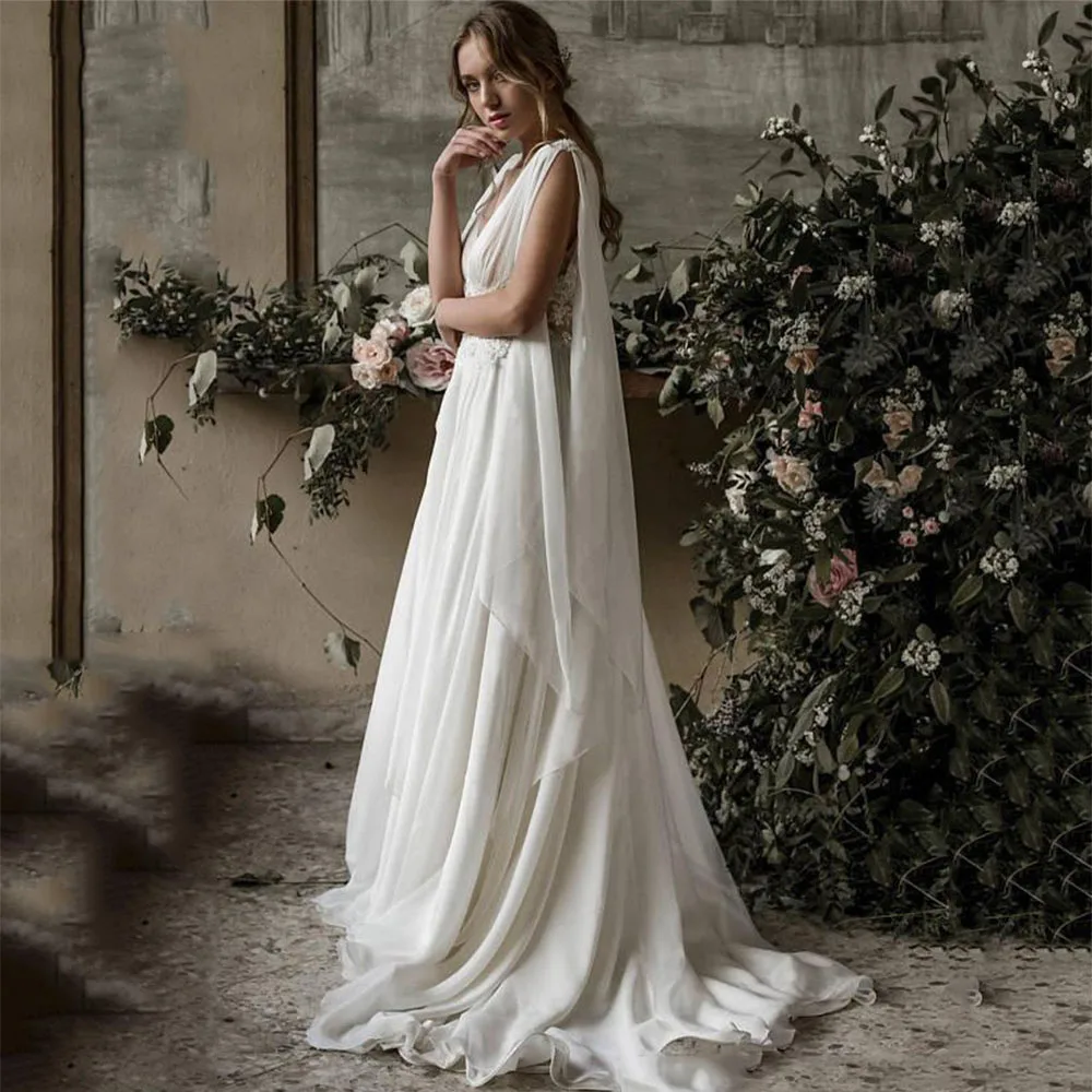 Top Trends: 2023 Vintage Chiffon Appliques Boho Chic Beach Wedding Dresses Backless A-line Bohemian Bridal Gowns Bride Vestidos De Novia Shoppable Styles - Image 4