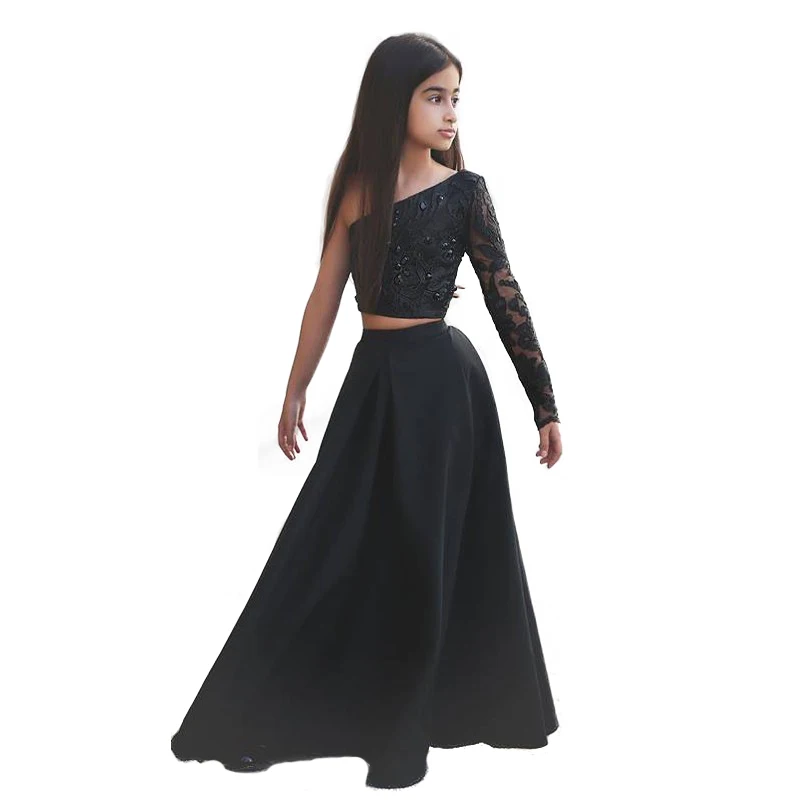 Top Trends: Black Flower Girl Dresses For Weddings A-Line Tulle Appliques Lace Baby Long First Communion Dresses For Little Girls Shoppable Styles