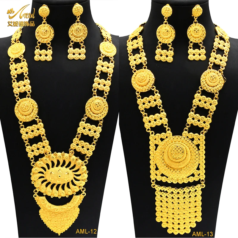 Top Trends: Dubai Indian Necklace Earrings Big Pendant Jewelry Set Gold Color For Women Nigeria African Bridal Wedding Party Jewellery Gifts Shoppable Styles