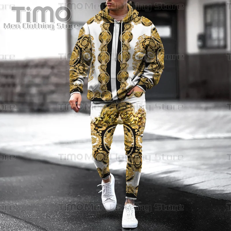 Top Trends: Tracksuit Men Set Oversized Hoodie Pants 2-Piece Social Fashion Casual Style Street Luxury Men&#039;s Round Neck Hooded Pullover Suit Shoppable Styles