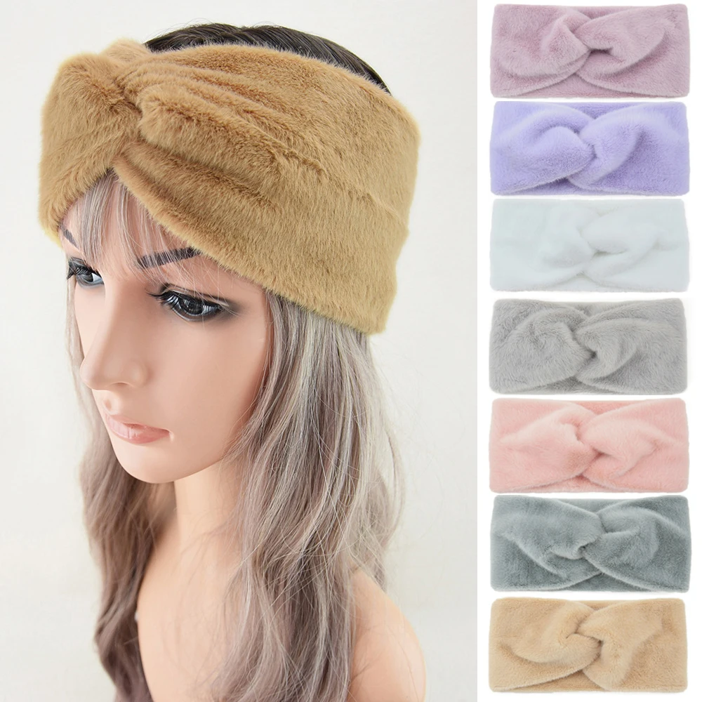 Top Trends: Fashion Ladies Wide Hairband Imitation Mink Fur Stretch Cross Headbands Solid Color Turban Headwrap Women DIY Hair Accessories Shoppable Styles