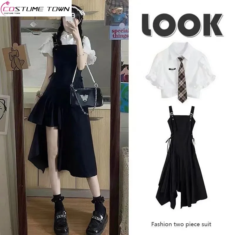 Top Trends: Spring And Summer Fashion Women's Set 2023 New Korean Version Slim Ruffled Shirt Irregular Suspended Dress Two Piece Set Shoppable Styles