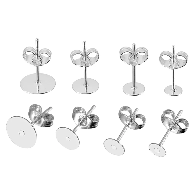 Top Trends: 20pcs 925 Sterling Silver Plated Blank Earring Stud Base 4 5 6 8mm Earring Post Cabochon Settings For DIY Earring Jewelry Making Shoppable Styles - Image 2