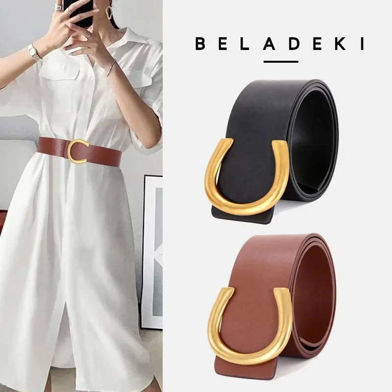 Top Trends: Women Genuine Leather Belts Metal Buckle Wide Leather Women Waist Belts For Ladies Dress Luxury Belt Corset Belts LB2161 Shoppable Styles