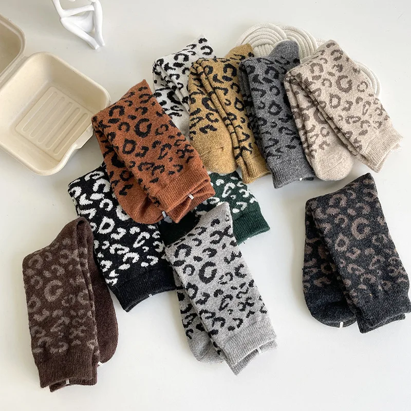 Top Trends: Thickened Winter Wool Socks Japanese Vintage Fashion Leopard Print Thermal Socks High Quality Women Wool Socks Christmas Gift Shoppable Styles