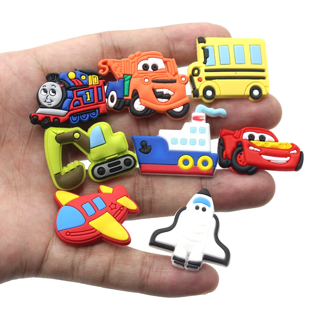 Top Trends: Disney 1pcs Cartoon Transport PVC Shoe Charms Car / aircraft / ship Shoe Aceessories Decorate Fit Clogs Kids Boy X-mas Party Gifts Shoppable Styles