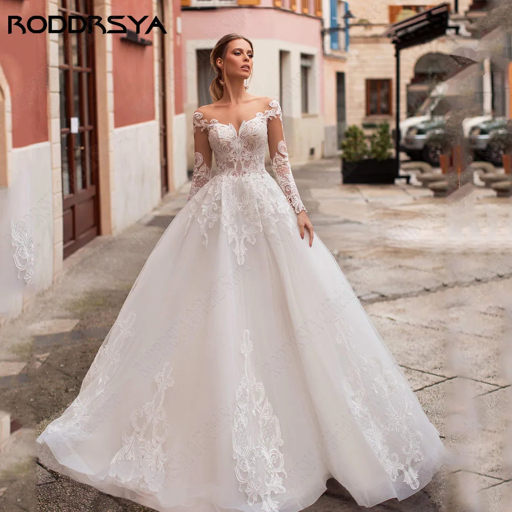 Top Trends: RODDRSYA Princess Wedding Dresses Boho Style Illusion Long Sleeves Scoop Bride Gowns Lace Applique A-Line Vestidos De Novia Shoppable Styles