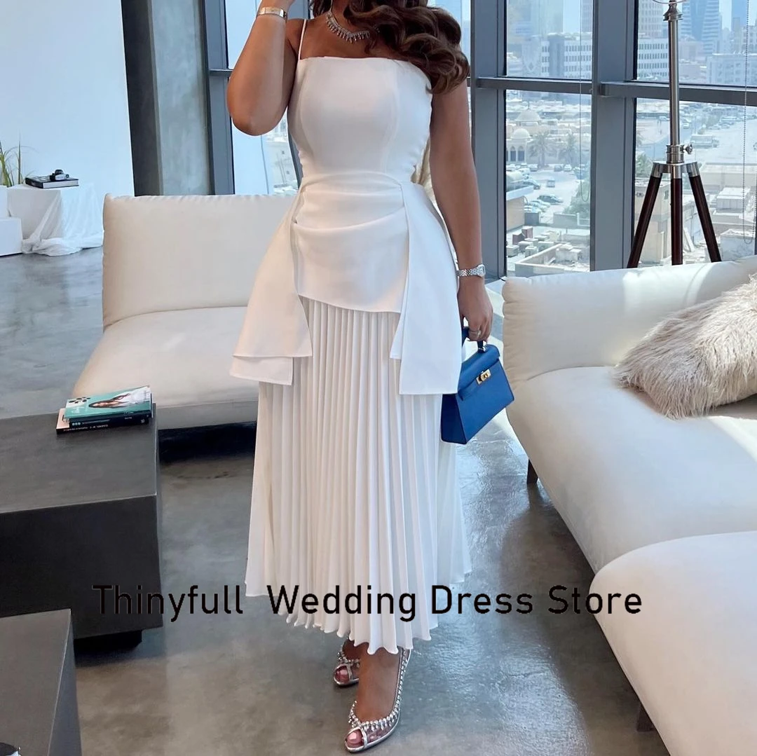 Top Trends: Thinyfull Saudi Arabia White Prom Dresses A-line Spaghetti Straps Sleeveless Evening Party Gown Tea-Length Formal Occasion Dress Shoppable Styles - Image 4