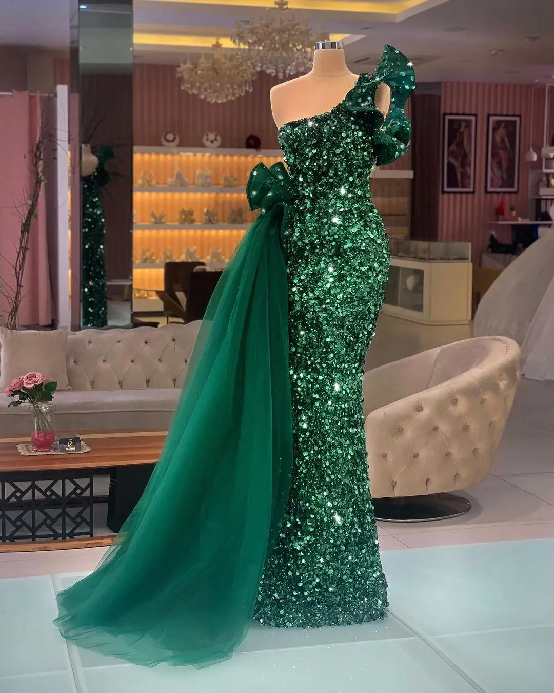 Top Trends: Luxury Green Sequin Tube Top Ladies Formal Cocktail Party Ball Detachable Skirt Mermaid Off Shoulder Evening Dresses Robe 2023 Shoppable Styles