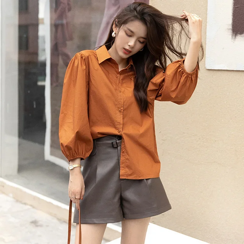 Top Trends: MISHOW 100% Cotton Fashion Button Up Shirt Women Spring Autumn Lantern Long Sleeve Blouses Polo Neck Loose Top Female MXA35C0089 Shoppable Styles