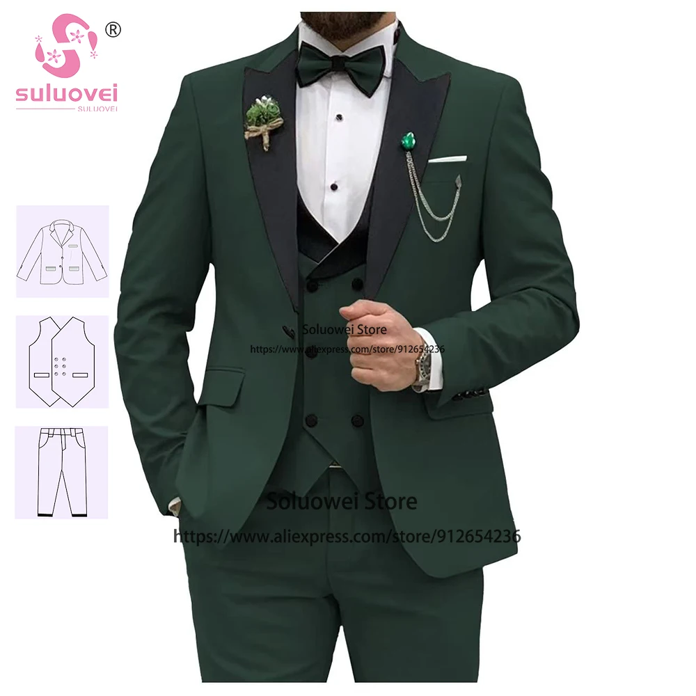 Top Trends: Fashion Slim Fit Suits For Men 3 Piece Pants Set Groom Wedding Prom Party Dinner Tuxedo Business Blazer Terno Masculino Completo Shoppable Styles