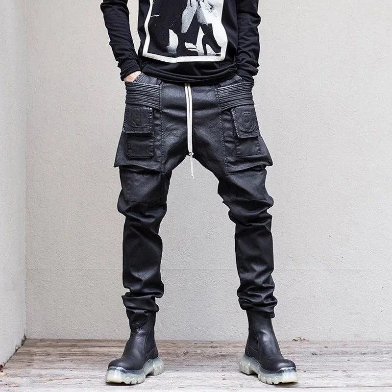 Top Trends: Rick High Street Brand RO Elastic Waist Jeans Waxed Denim Owens Men's Casual Trousers Streetwear Techwear Drawstring Pants Shoppable Styles