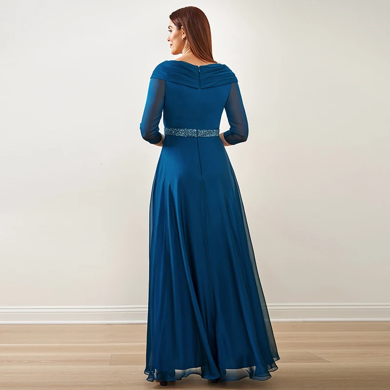 Top Trends: Teal Blue Mother Of The Bride Dresses A-Line 3 / 4 Long Sleeves V-Neck Beaded Chiffon Full-Length Chiffon Formal Evening Prom Gown Shoppable Styles - Image 5