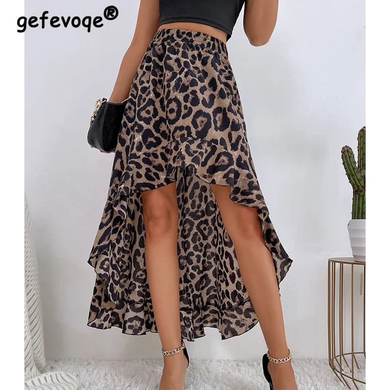 Top Trends: Summer Leopard Print Elegant Fashion Long Skirt Women Floral Sexy Aesthetic Split High Waist Sunscreen Wrap A-line Skirt Female Shoppable Styles