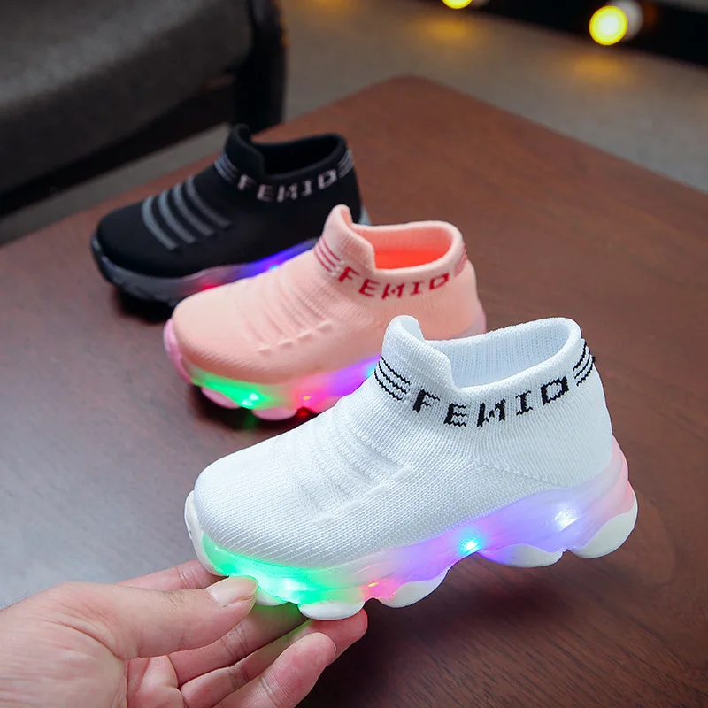 Top Trends: Kids Sneakers Children Baby Girls Boys Letter Mesh Led Luminous Socks Sport Run Sneakers Shoes Sapato Infantil Light Up Shoes Shoppable Styles