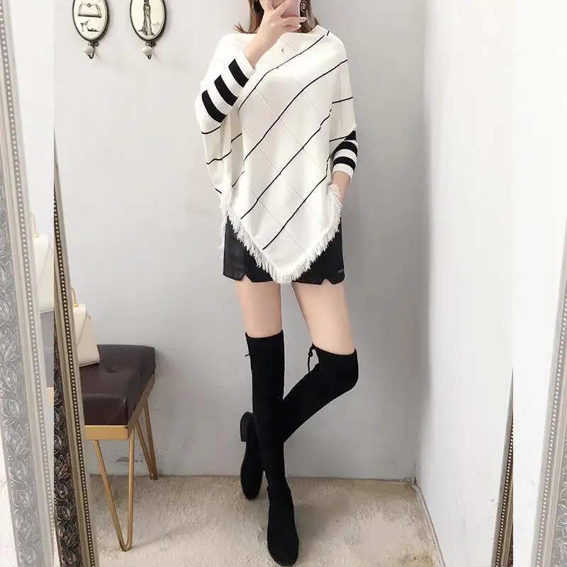 Top Trends: Autumn Winter Fashion Batwing Sleeve Sweaters For Female 2023 Loose Korean Striped Printed Knitted Pullovers Women's Clothing Shoppable Styles - Image 3