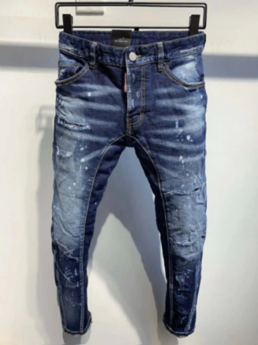 Top Trends: 2023 New Denim Pants Men's D2 Jeans Splice Dark Blue Wash Durable Slim Fit Micro Elastic Casual Patch Paint Shoppable Styles