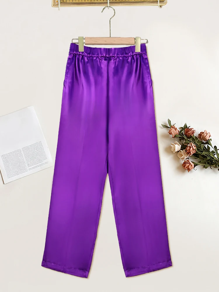 Top Trends: Women Pants High Elastic Waist Purple Summer Office Lady Work Casual Pencil Capris With Pockets Shiny Trousers For Woman 4XL Shoppable Styles - Image 3