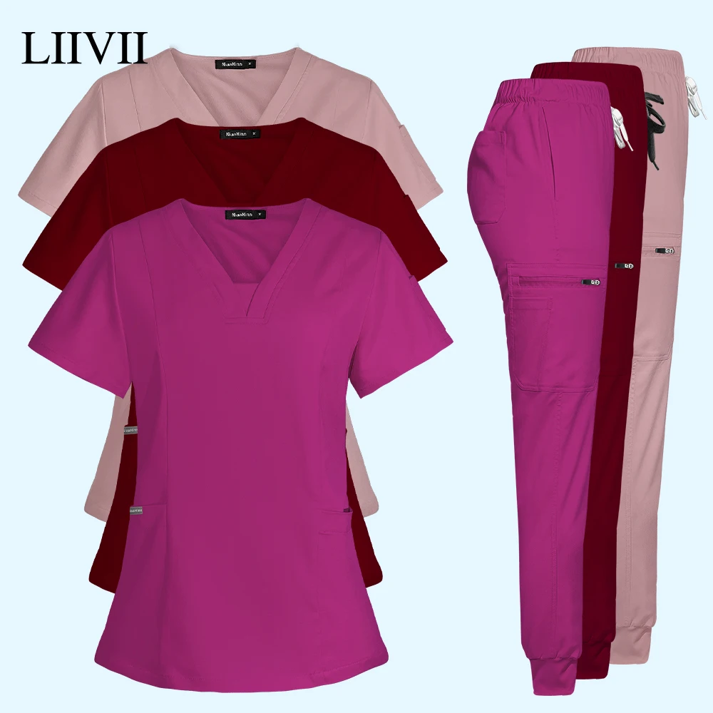 Top Trends: High Quality Wholesale Operating Room Medical Uniform Set Short Sleeve Nurse Nursing Accessories Tops Pants Elastic Scrubs Suit Shoppable Styles