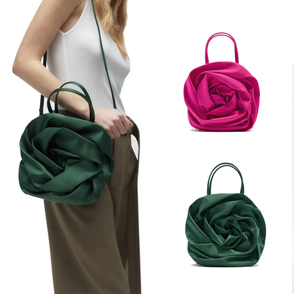 Top Trends: Luxury Rose Handbags Fashion Silk Shoulder Bag Flower Designer Bags Ladies Fashion Brands Crossbody Bags For Women 2023 Clutch Shoppable Styles