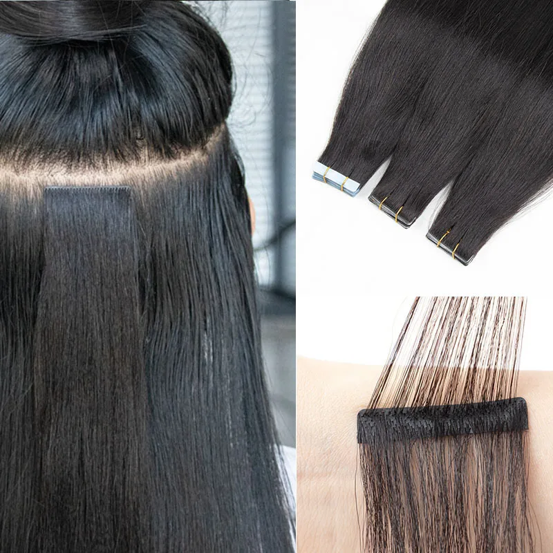 Top Trends: Invisible Tape In Hair Extensions Human Hair Light Yaki Tape Hair Extensions 1B Remy Yaki Straight Hair Bundles 4x0.8cm 20pcs Shoppable Styles