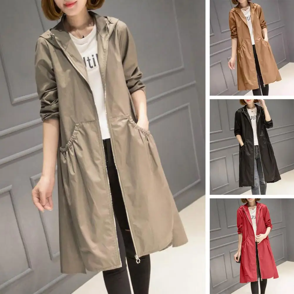 Top Trends: Women Windbreaker Stylish Women&#039;s Mid-length Hooded Windbreaker Solid Color Trench Coat With Zipper Placket For Spring / autumn Shoppable Styles