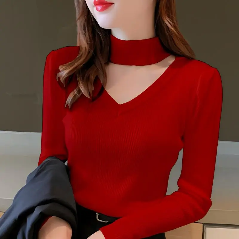 Top Trends: Fashion Solid Color Spliced Hollow Out Sweaters Women&#039;s Clothing 2023 Autumn Winter New Loose Knitted Pullovers All-match Tops Shoppable Styles