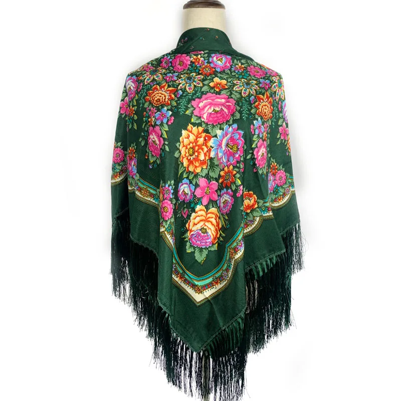 Top Trends: 140*140cm Russian Scarf Women Luxury Floral Print Bandana Handkerchief Ukrainian Fringed Shawl Babushka Hijab Square Scarves Shoppable Styles