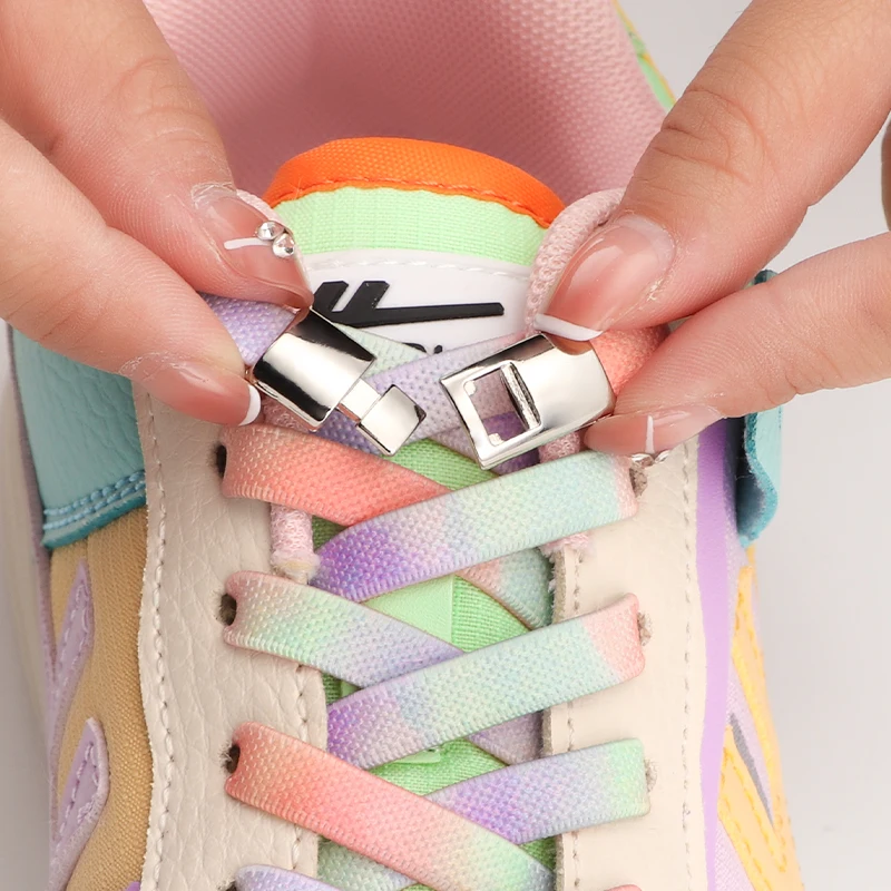 Top Trends: Rainbow Elastic Sneaker Laces With Cross Buckle No Tie Shoelaces For Adults Kids 8MM Wide Flat Rubber Shoelace Shoe Accessories Shoppable Styles