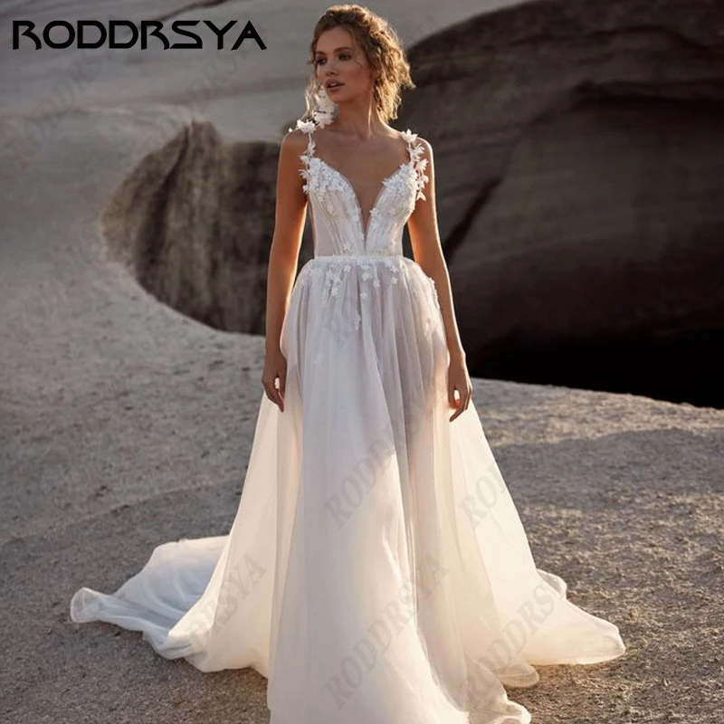 Top Trends: RODDRSYA Boho Wedding Dresses Sexy V-Neck Spaghetti Straps Bridal Gowns Elegant A-Line Backless Bride Party Свадебное платье  Shoppable Styles - Image 5